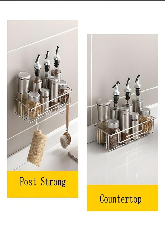 Boniry 1 PCS Bathroom Self-Adhesive Organiser with Towel Holder Bathroom Accessories Wall Mount Stainless Steel Self Adhesive Bathroom Shelf for Wall Shelf Storage Basket (30L*12W*6H CM, Silver) - Image 4